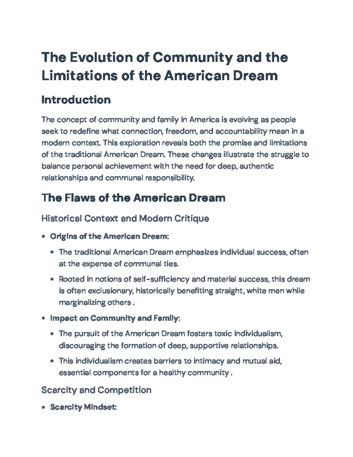 Evolving Community Concepts: Limitations of the American Dream - The ...