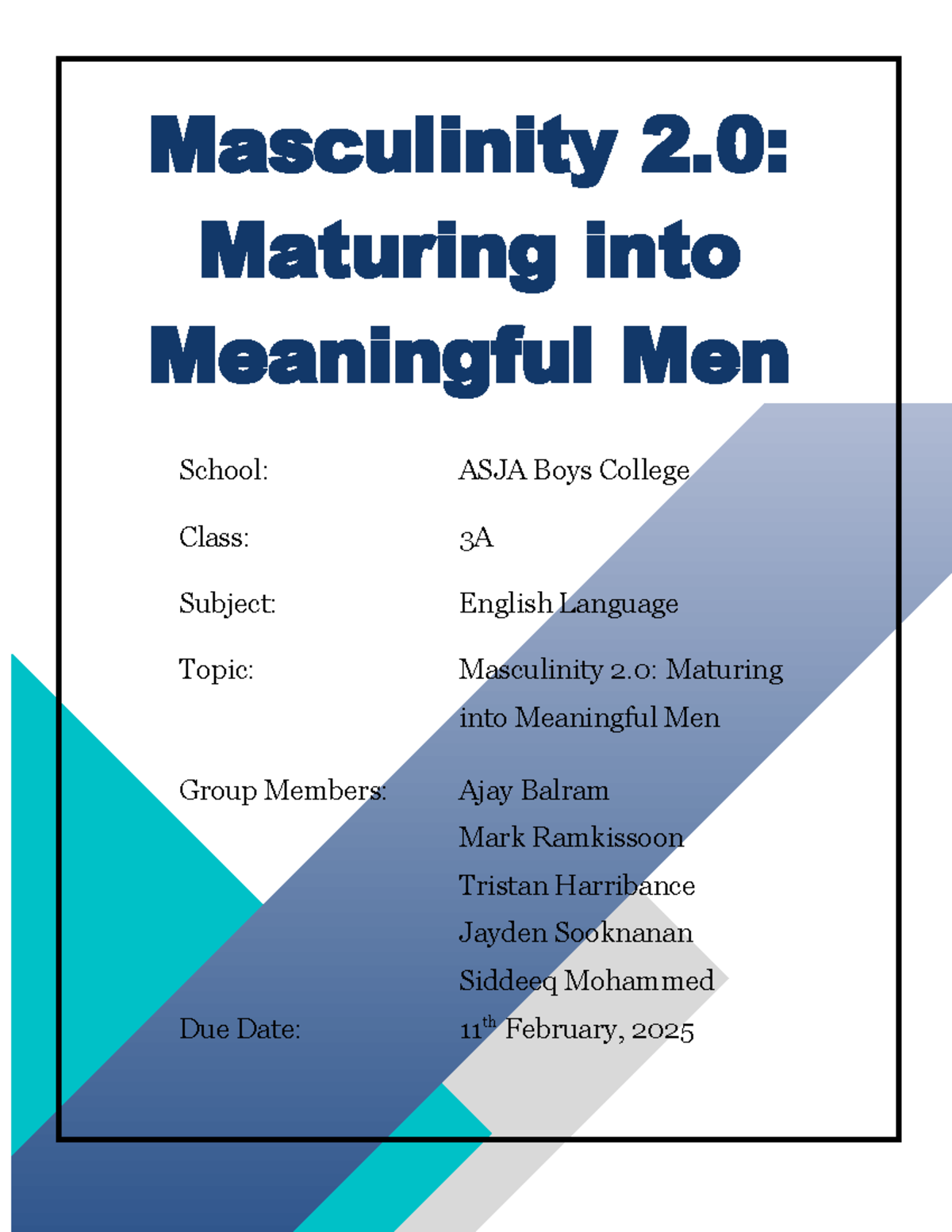 Language Cover Page - Masculinity - biology - Masculinity 2: Maturing ...