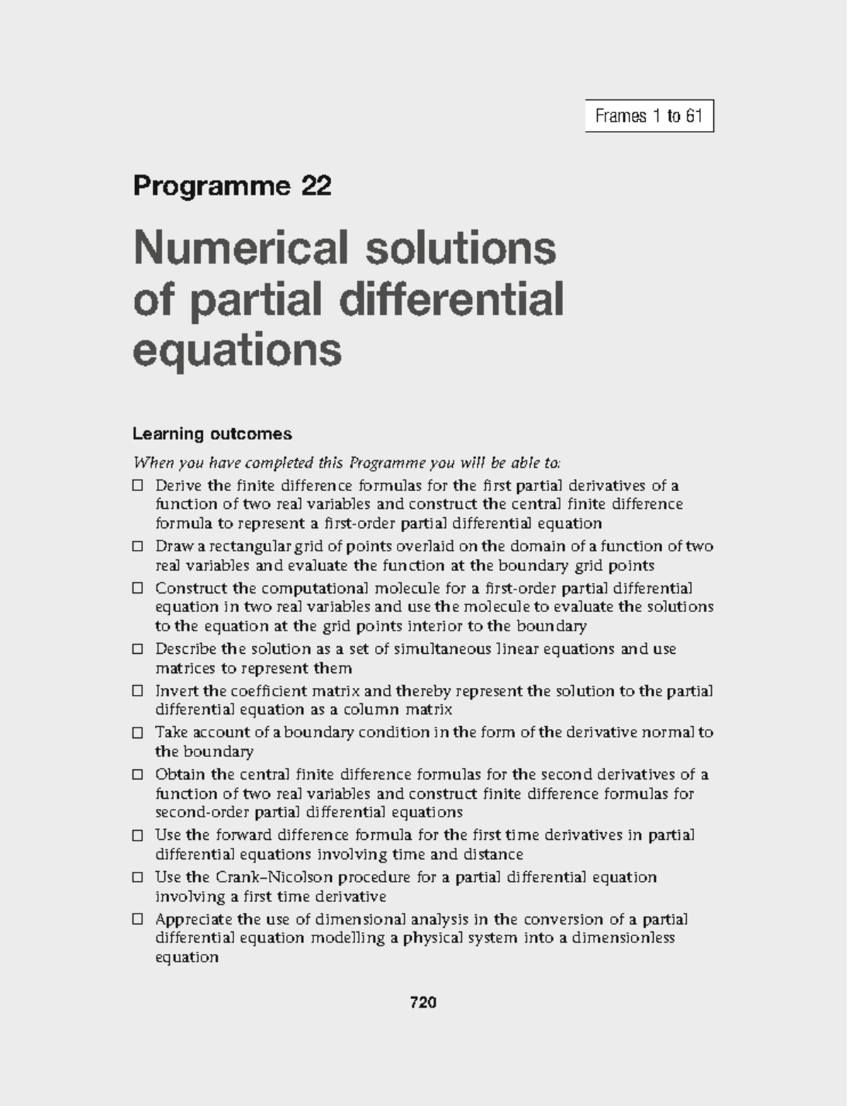 Numerical Solutions to Partial Differential Equations (Course Code ...