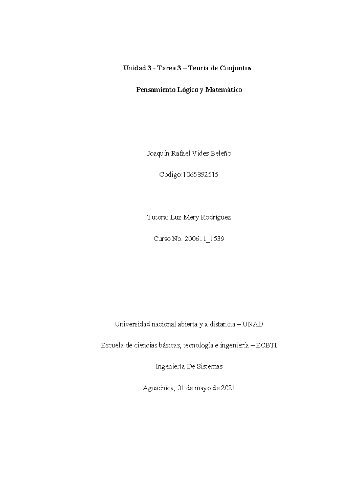 Aplicación de la Teoría de Conjuntos - Unidad 3 (UNAD) - Studocu