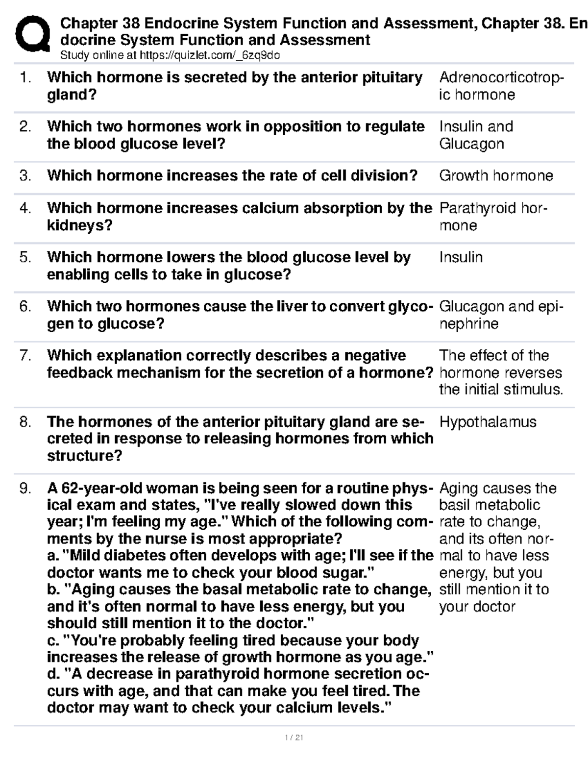 Chapter 38 Endocrine System Function & Assessment Study Guide - Studocu