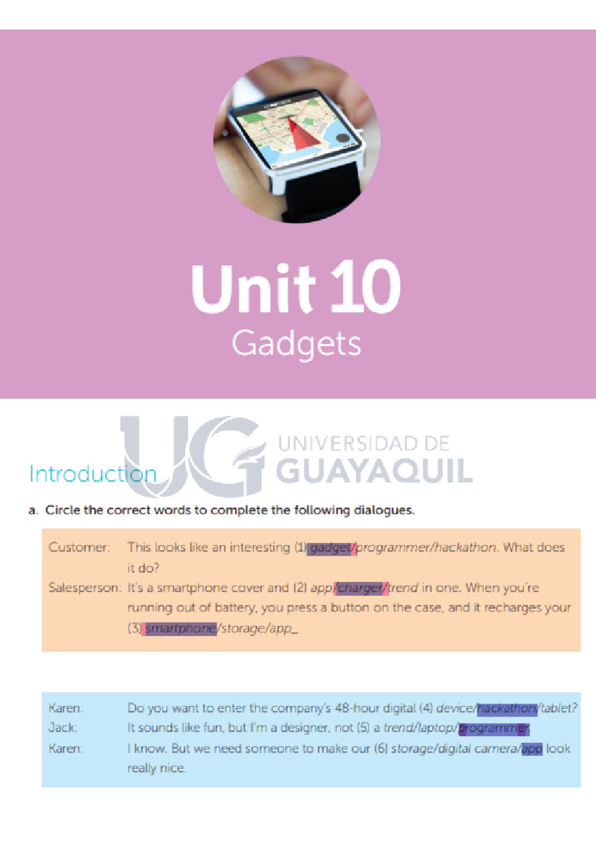 UNIT 10 Kevin - UNIT 10 WORBOOK - Unit 10 Gadgets UNIVERSIDAD DE ...