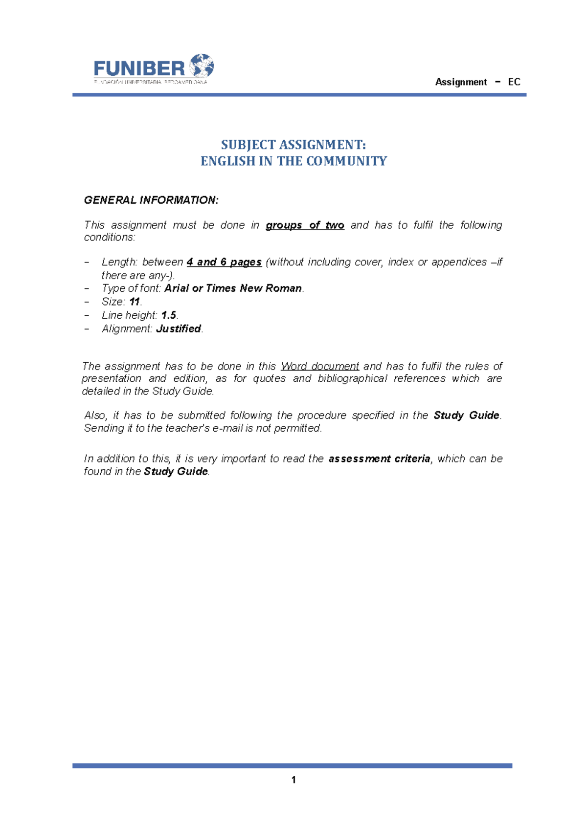 English IN THE Community - SUBJECT ASSIGNMENT: ENGLISH IN THE COMMUNITY ...