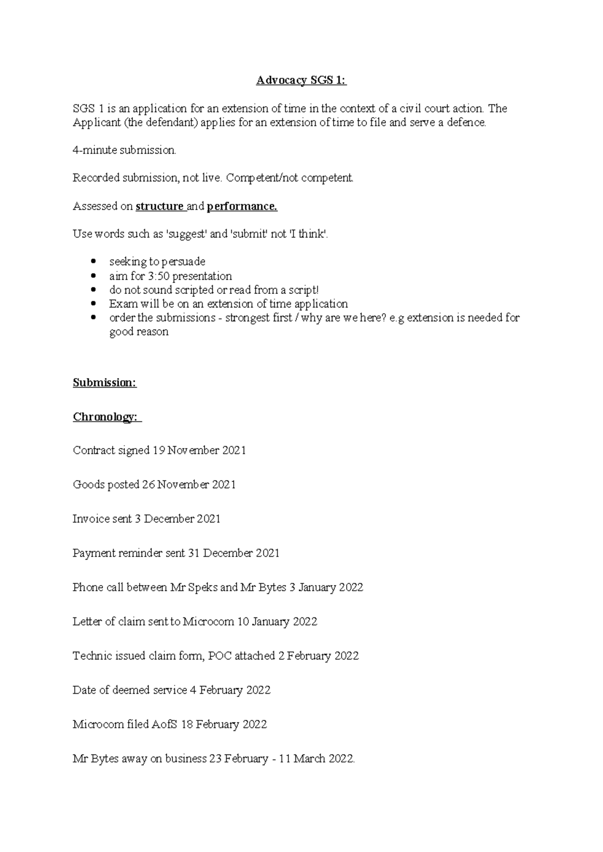 Advocacy SGS 1: Extension of Time Application Notes for SIS 1 - Studocu