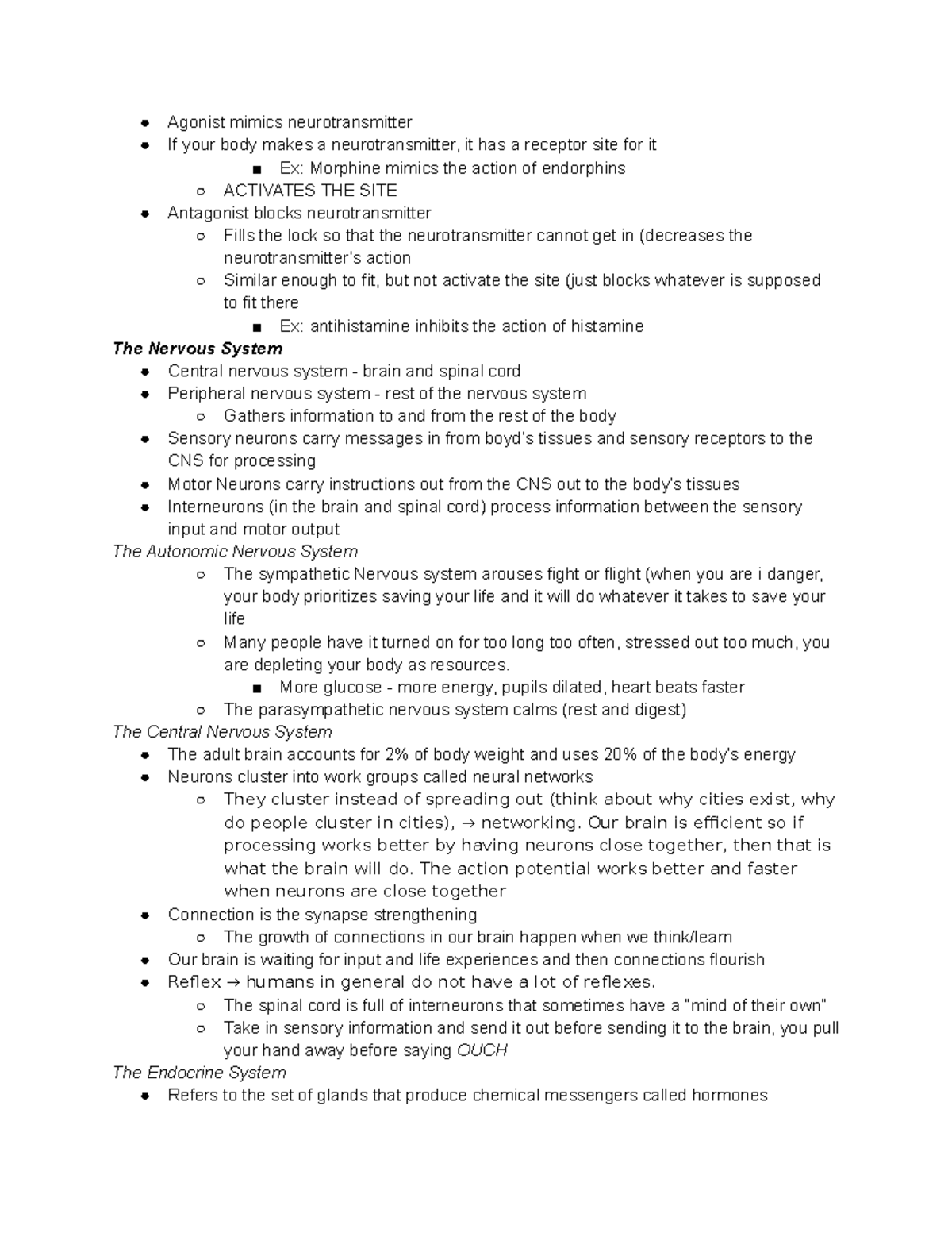 Chapter 2 - Psych 1010 Lecture Notes Melinda Fabian - Agonist mimics ...