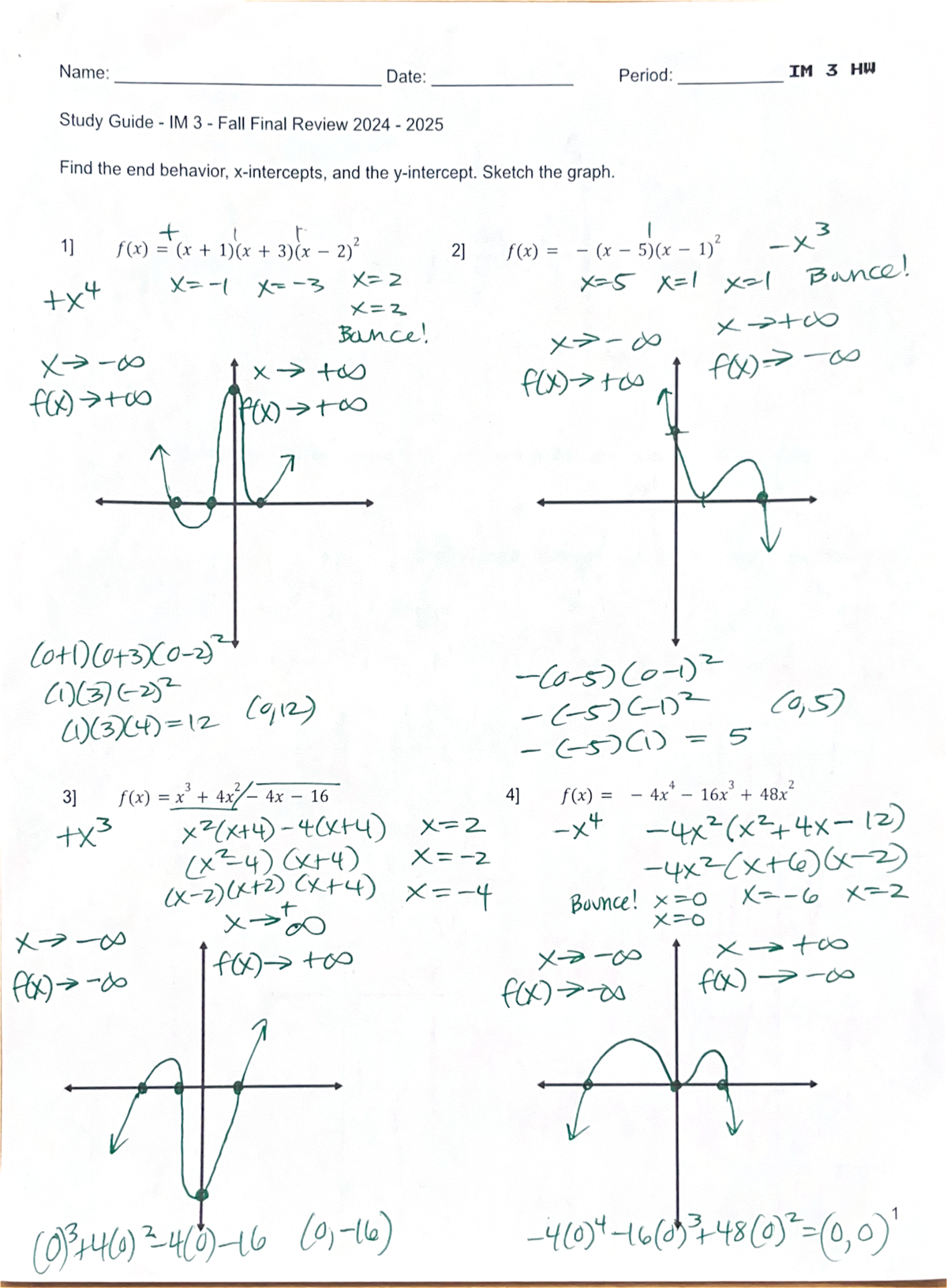 Im 3 Fall Final Study Guide Answers - Name: Date: Period: IM 3 HW Study ...