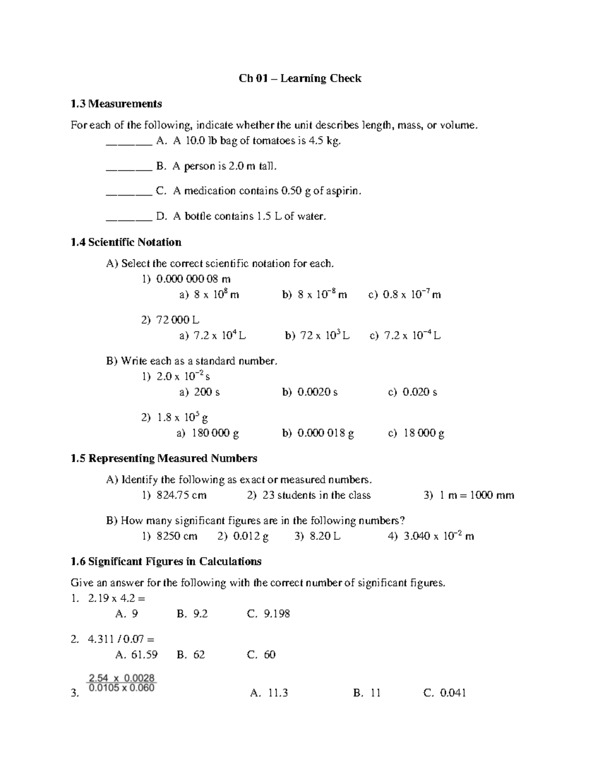 Ch 01 Learning Check - coursework and chapter quizzes - Ch 01 ...