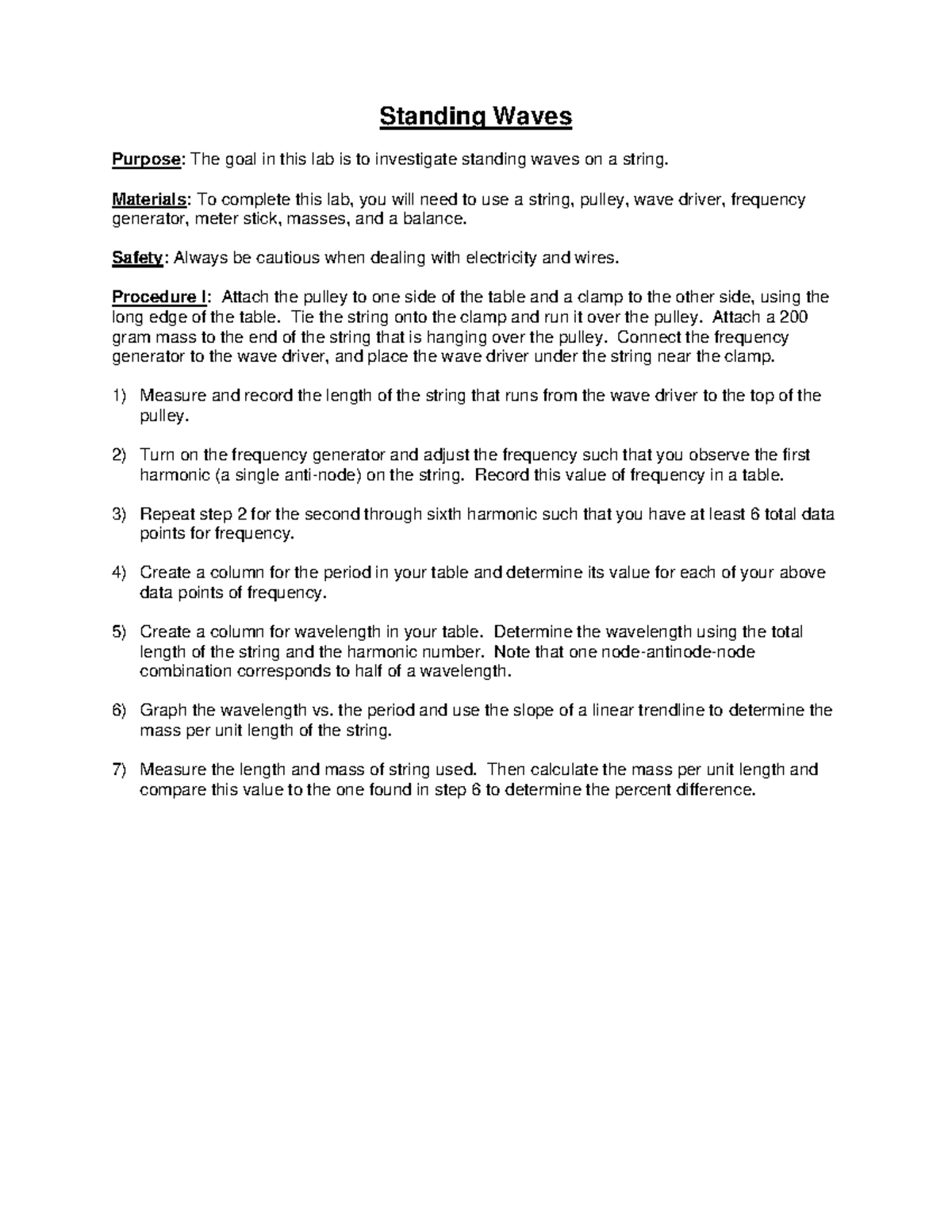 2 Standing Waves Lab Report: Investigating Harmonics and Wavelengths ...