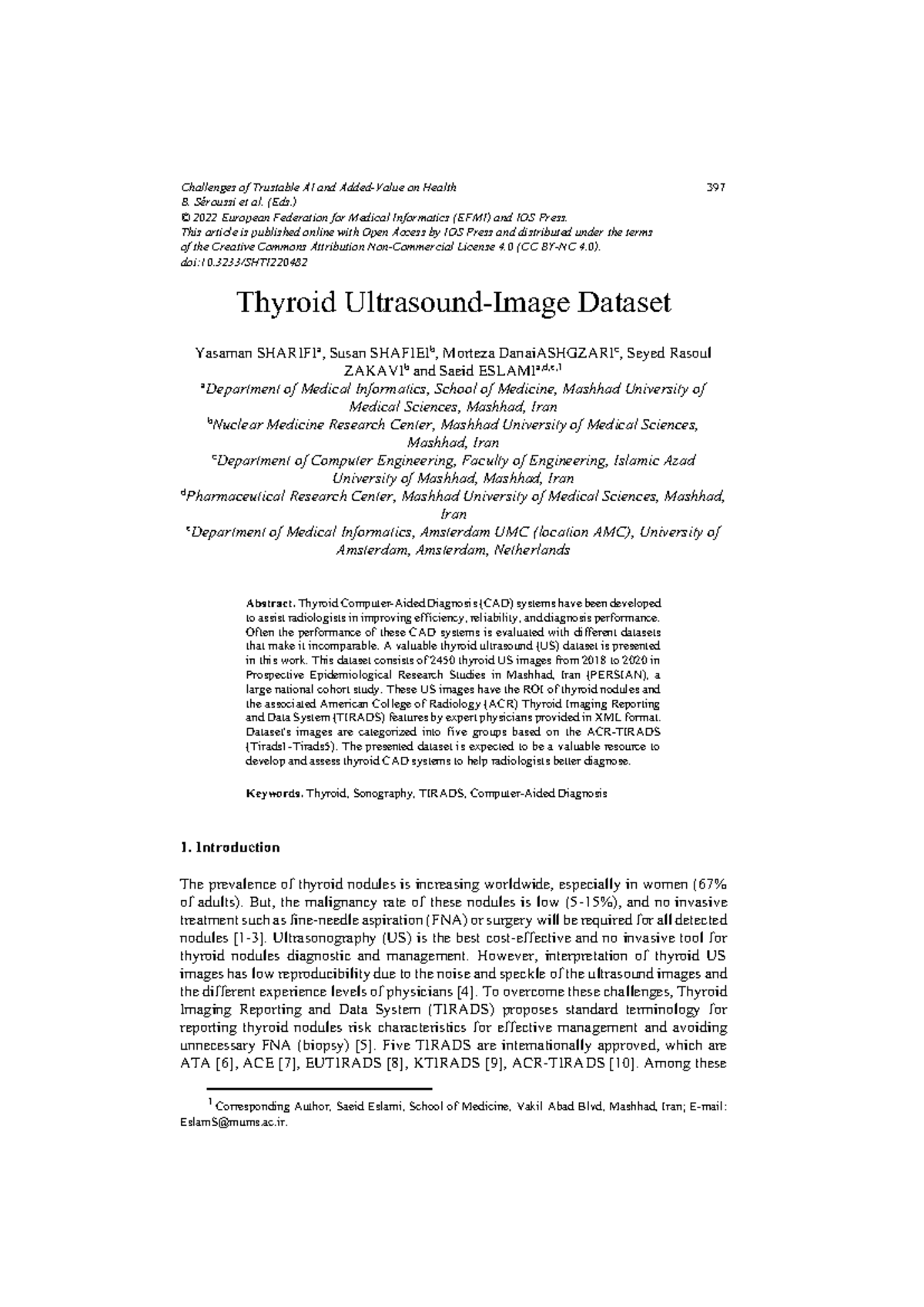 SHTI-294: Thyroid Ultrasound Dataset for CAD System Development - Studocu