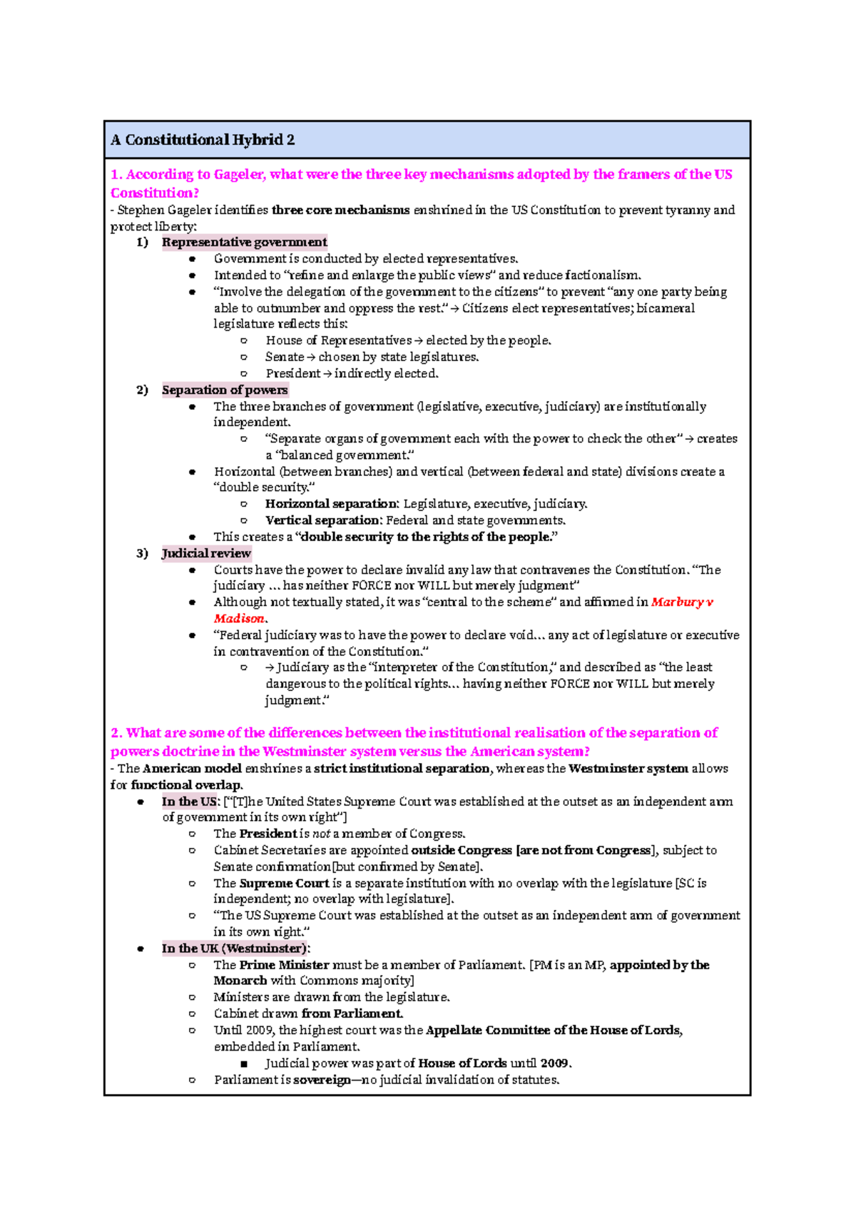 PPL Notes: Key Mechanisms of US Constitution & Australian Federalism ...