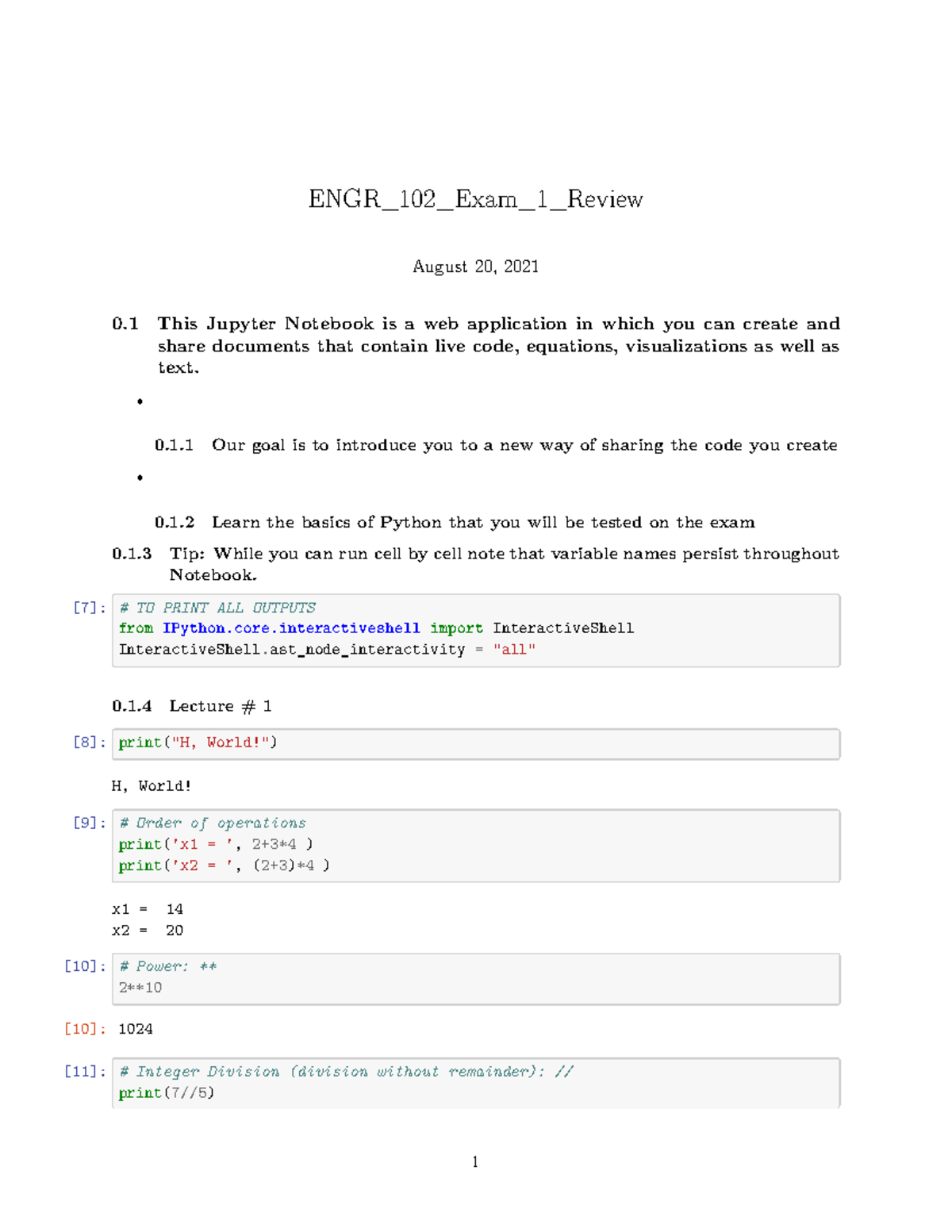 ENGR 102 Exam 1 Study Guide and Review Notes - Studocu