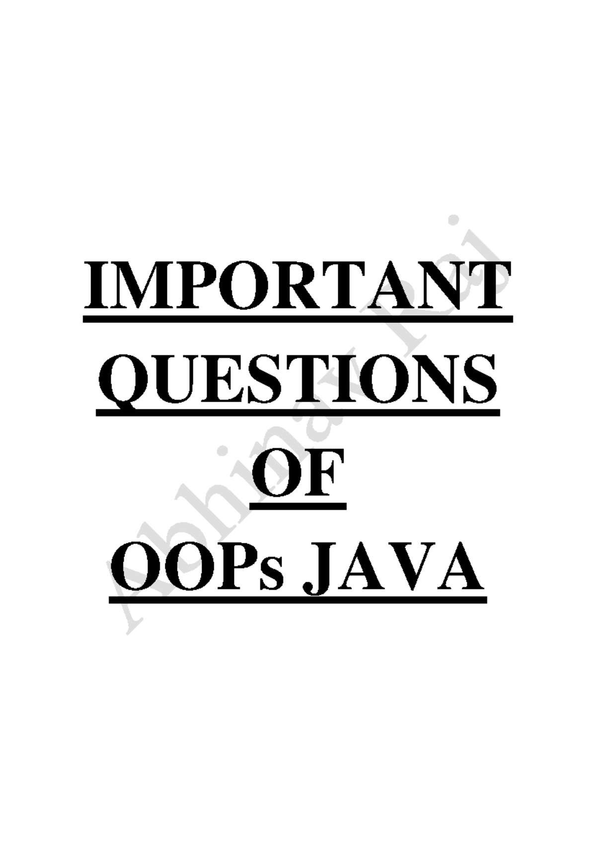 OOPs Java Important Questions: Key Concepts and Explanations - Studocu