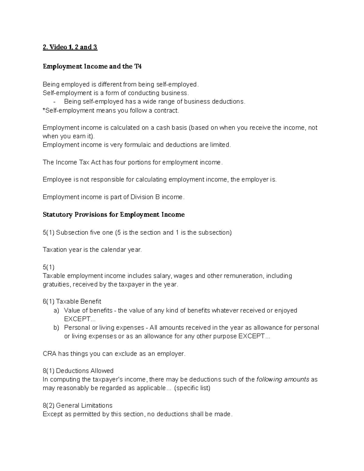 AFM 206 Module 2 - Employment Income Overview and Video Notes - Studocu