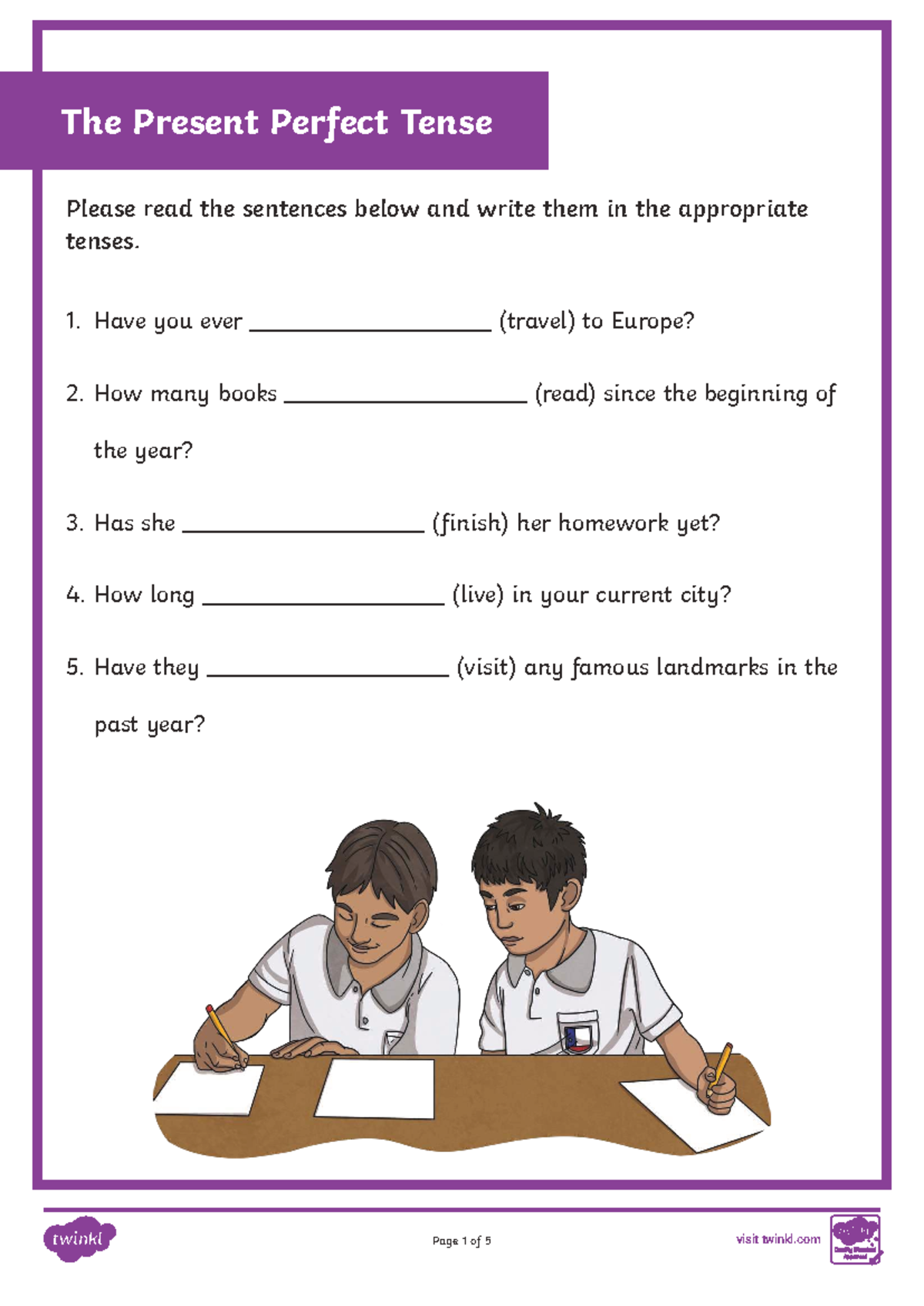 WS 2 - Present Perfect Tense Practice Exercises - Studocu