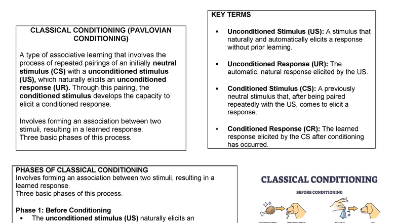KEY TERMS IN CLASSICAL CONDITIONING (PAVLOVIAN) - STUDY NOTES - Studocu