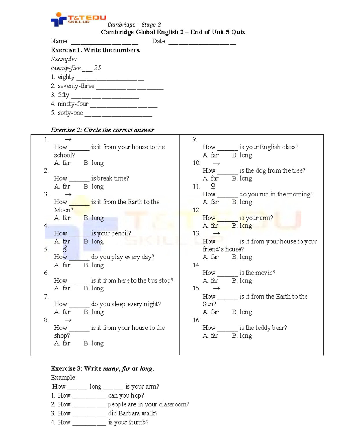 End of Unit 5 Quiz - Cambridge Global English 2 - Studocu