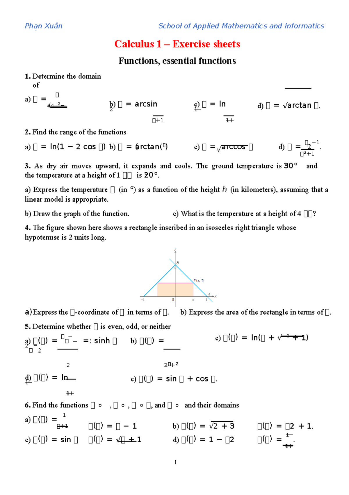 Exercise Calculus 1 2022 - Phan Xuân School of Applied Mathematics and ...