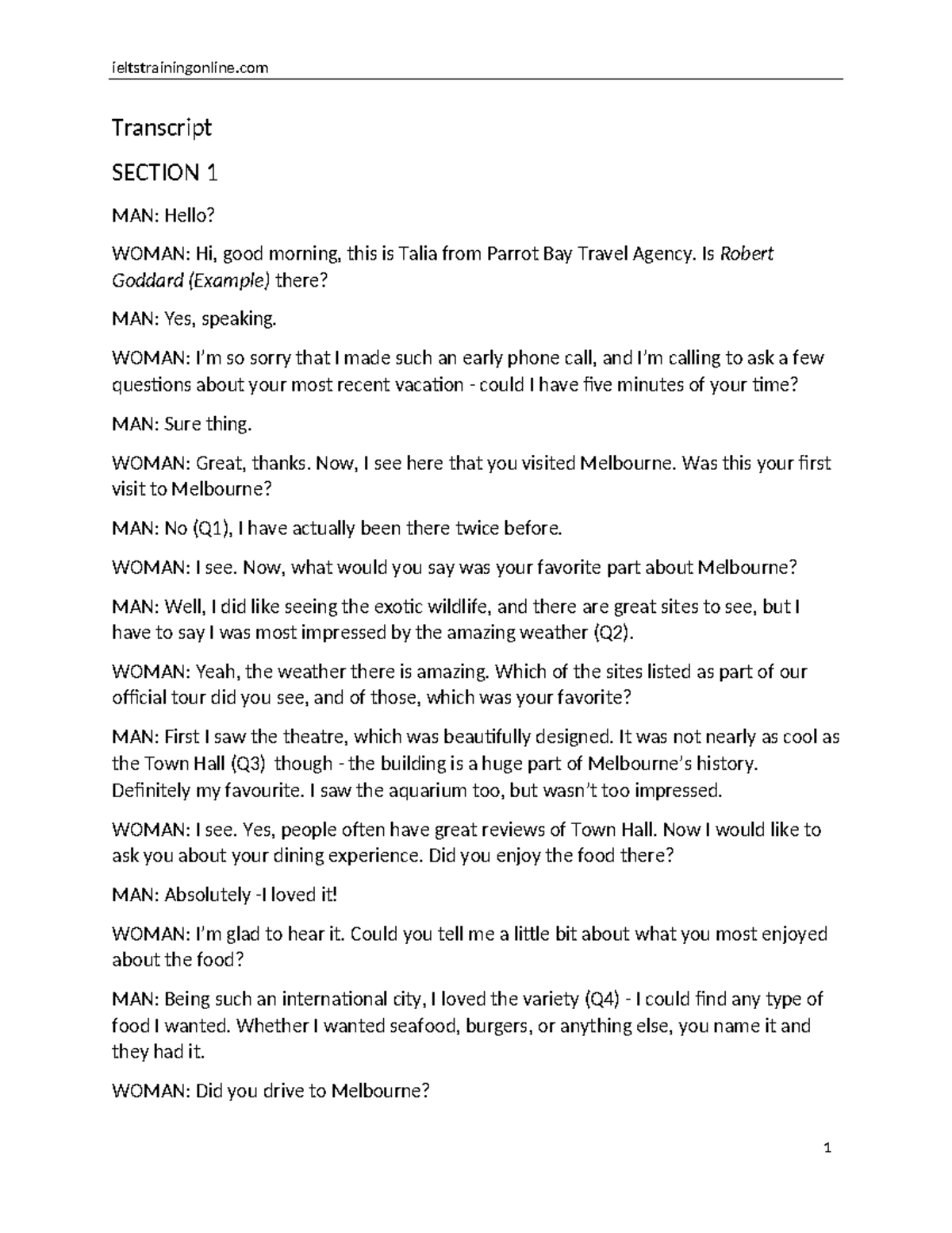 IELTS Practice Test 3: Listening Transcript and Analysis - Studocu