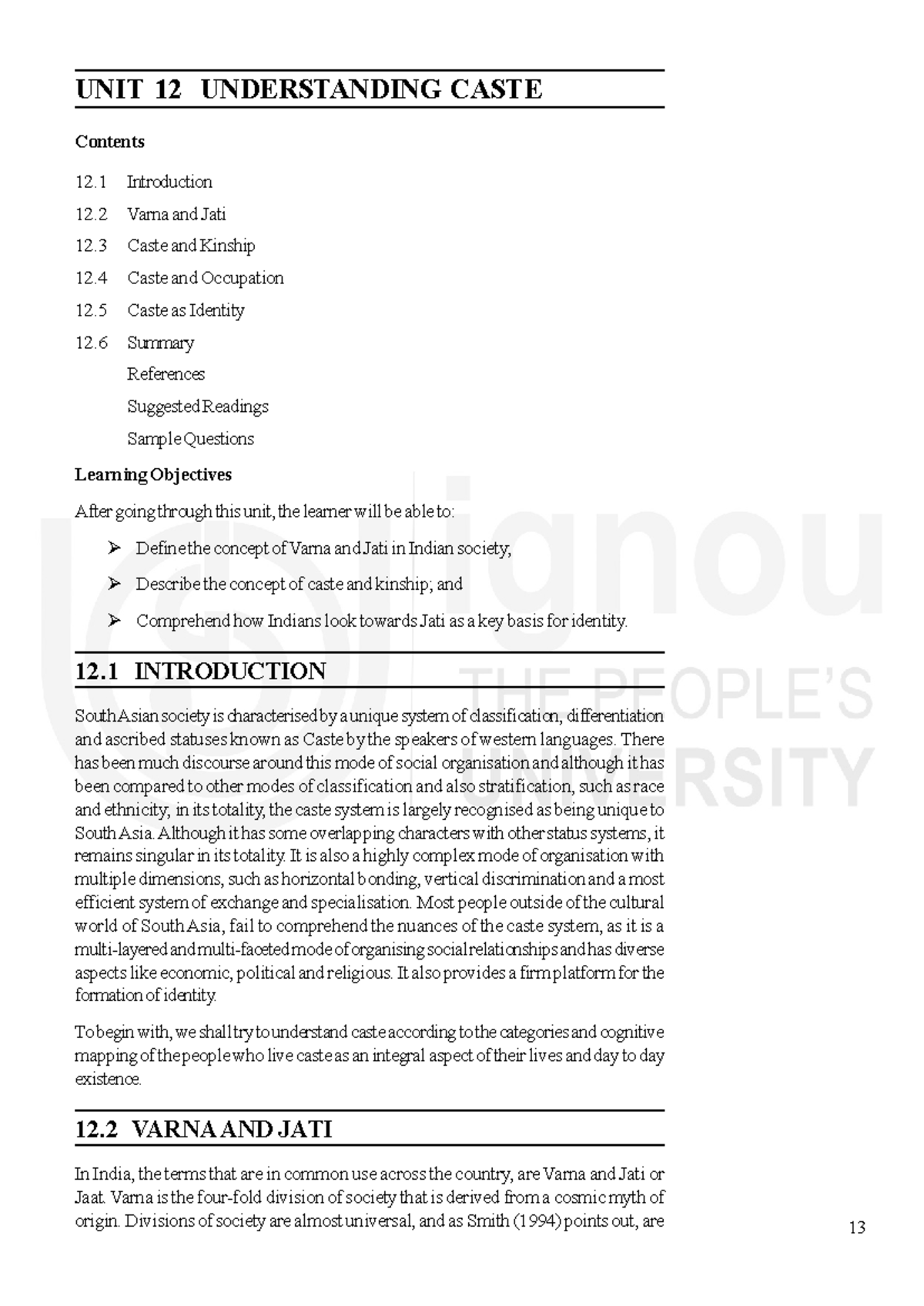 Unit 12: Understanding Caste in Indian Society - A Historical ...