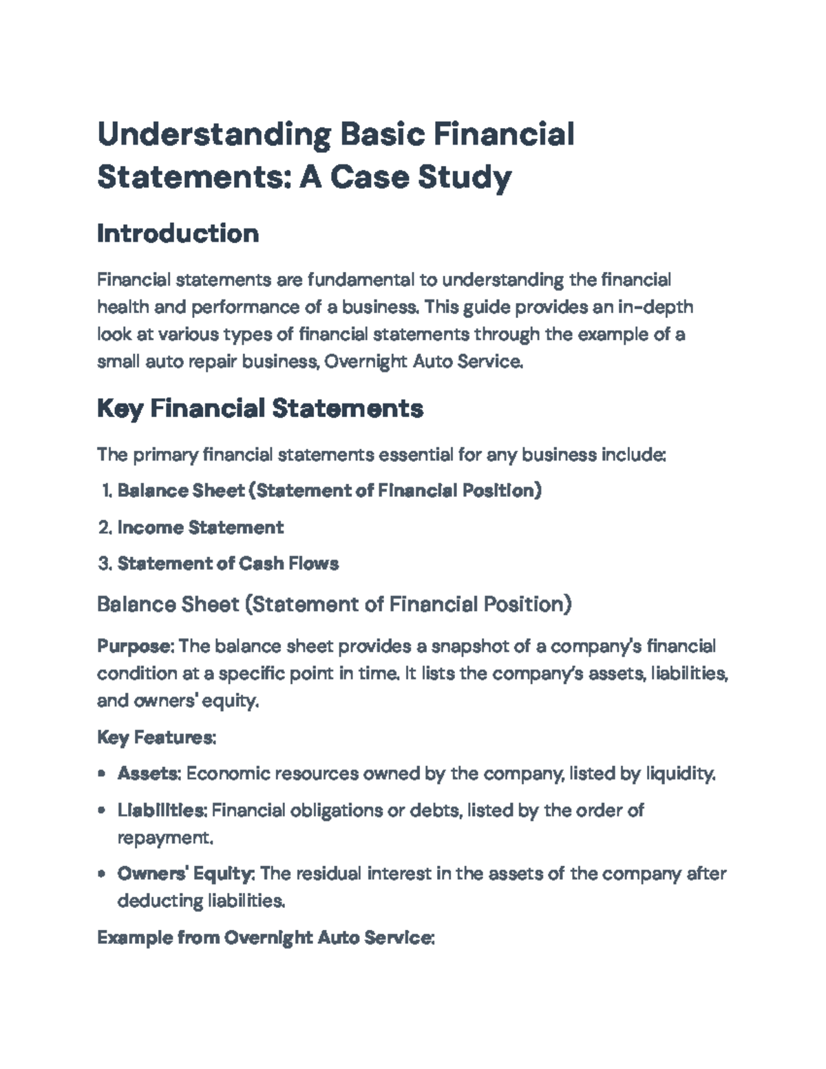 Understanding Basic Financial Statements: A Case Study for ACCT 101 ...