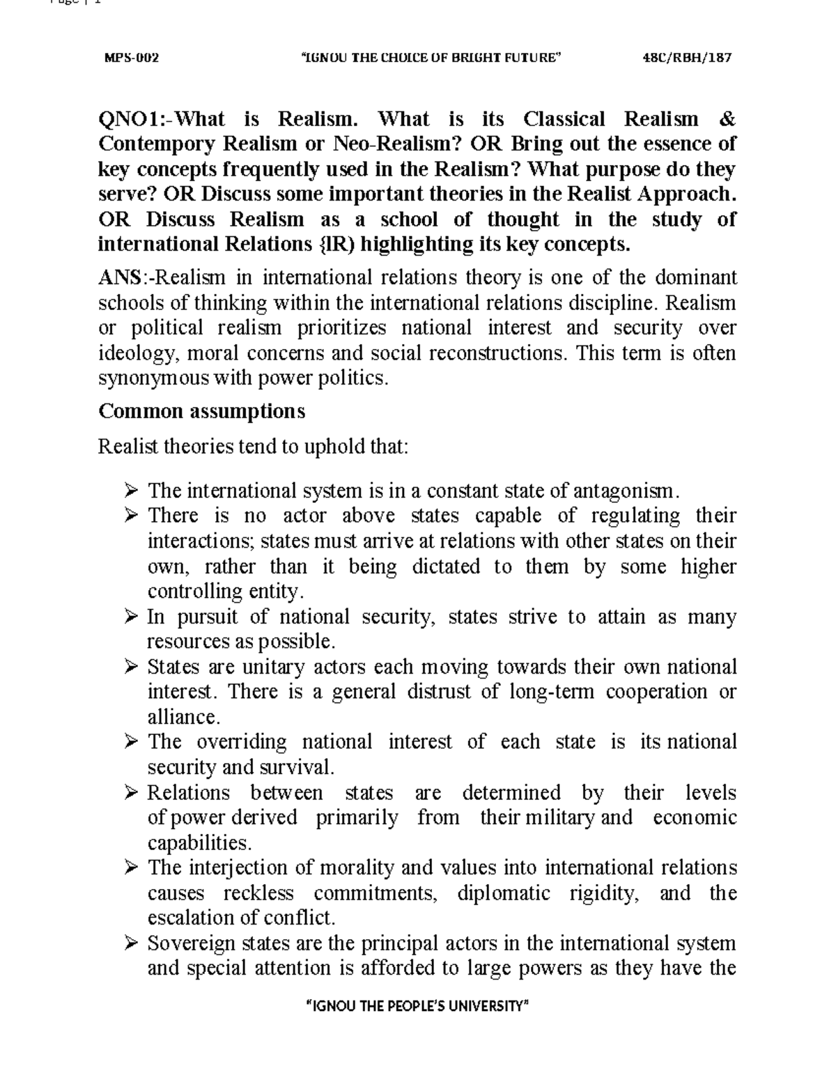 MPS-002 - Realism in International Relations: A Comprehensive Overview ...