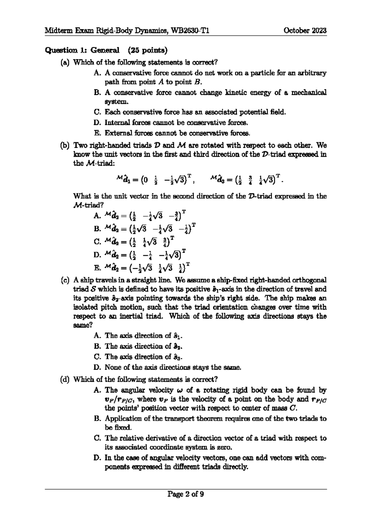Midterm Exam Dynamics (Course Code: ADY 2023) Questions & Answers ...