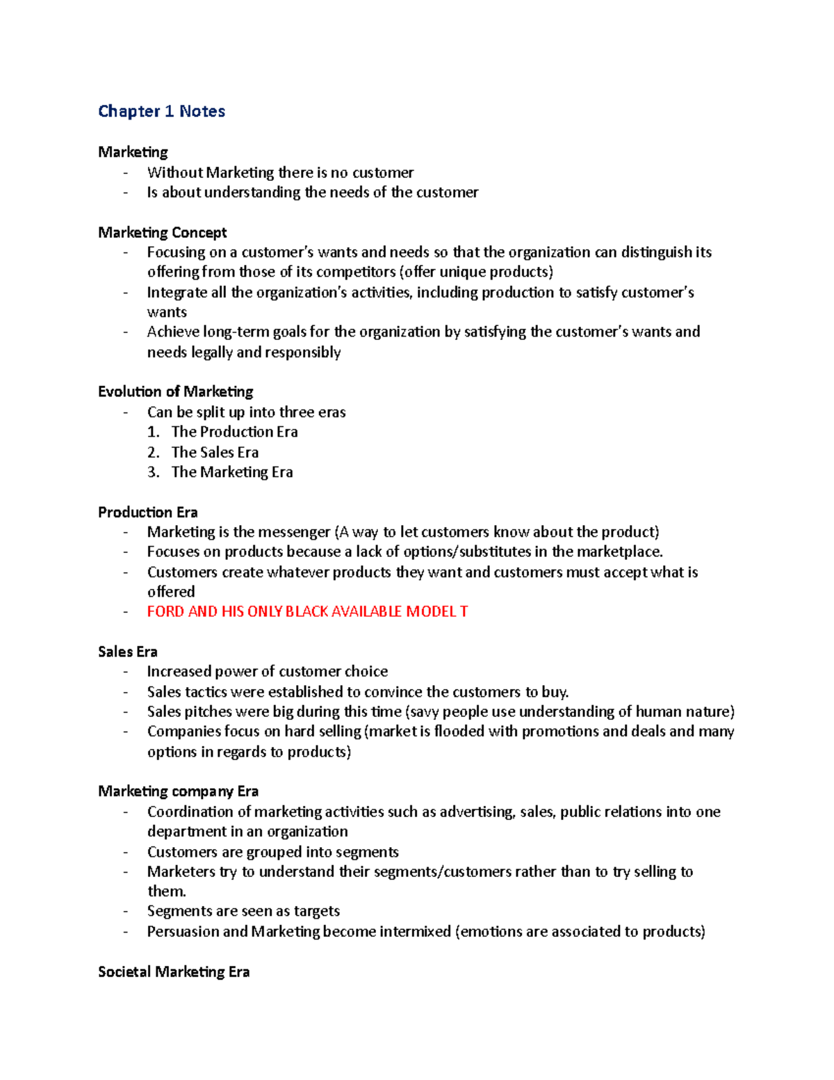 Chapter 1 Marketing Notes - ADMS2310 - Studocu