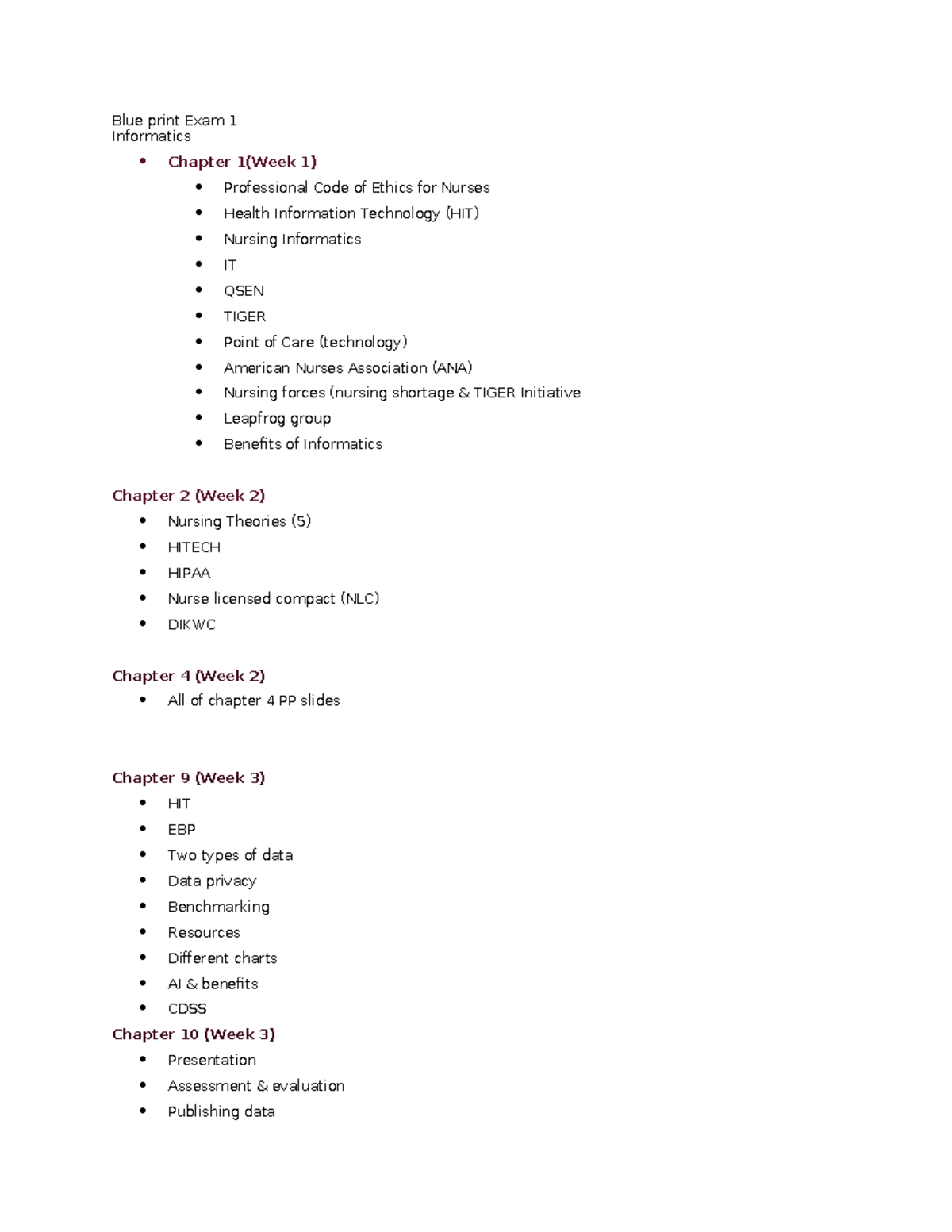 Nursing Informatics Exam Study Guide (HIT) - Chapters 1-10 Overview ...