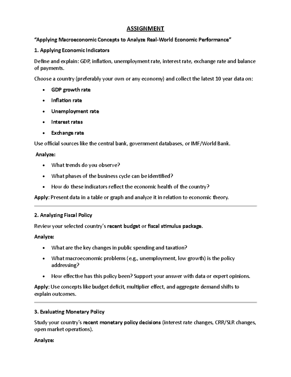 Macroeconomic Analysis Assignment: Key Indicators & Policies - Studocu