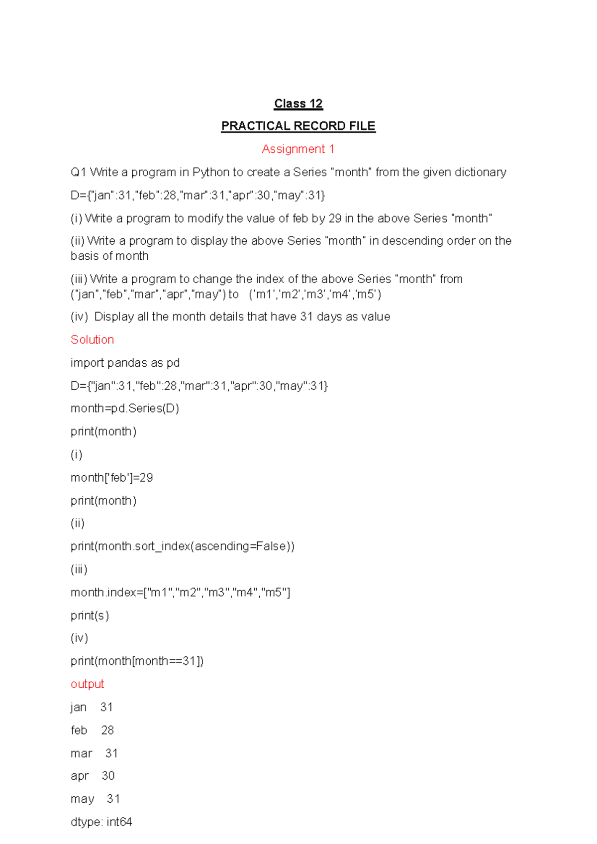 Class 12 AI Final LAB Record: Python Series & DataFrame Exercises - Studocu