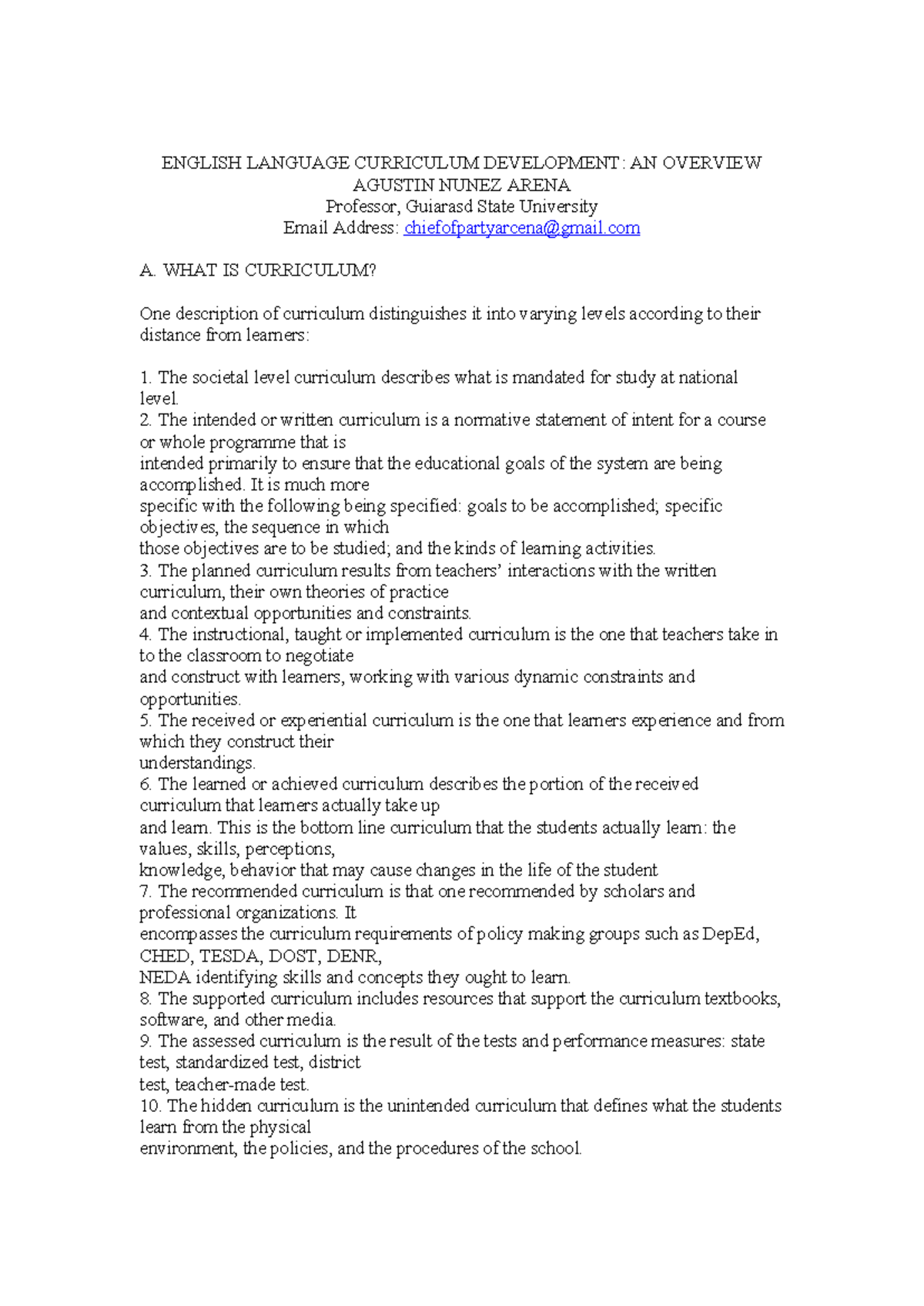 ENGLISH LANGUAGE CURRICULUM DEVELOPMENT: A COMPREHENSIVE GUIDE - Studocu