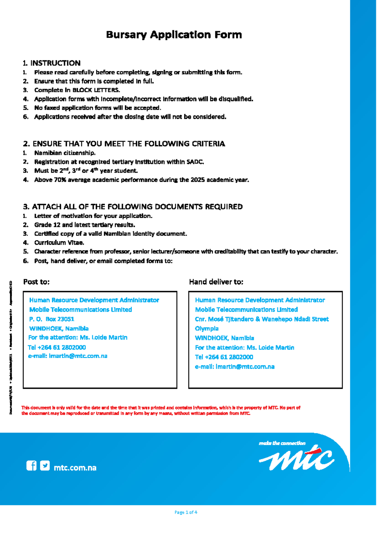 MTC Bursary Application Form 2026 - 2nd/3rd Year Students - Studocu