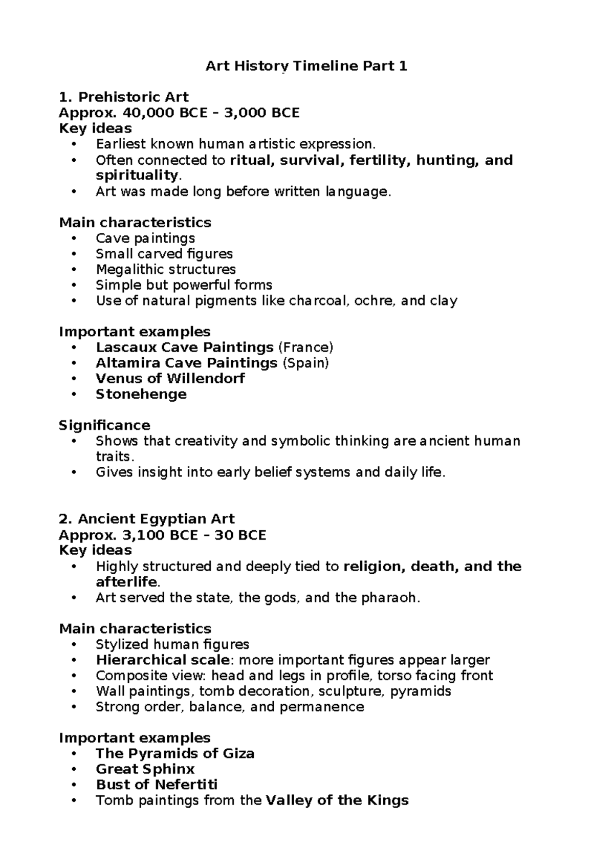Art History Timeline Part 1: Prehistoric to Romanesque Art - Studocu