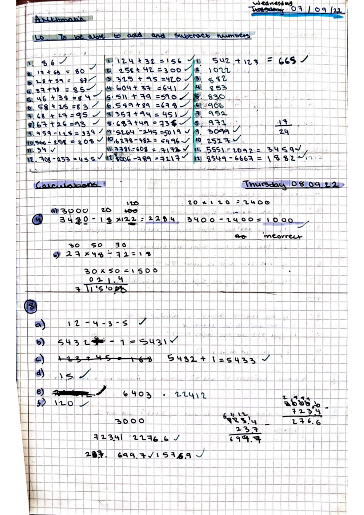 Maths note year 8 book1 - weanesday Arthmatic Lo. To be able to add and ...