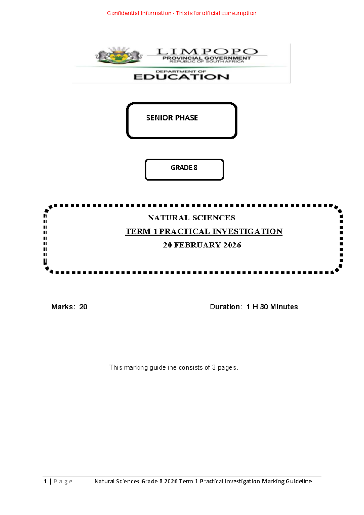NS Grade 8 Term 1 2026 Practical Investigation Marking Guide - Studocu