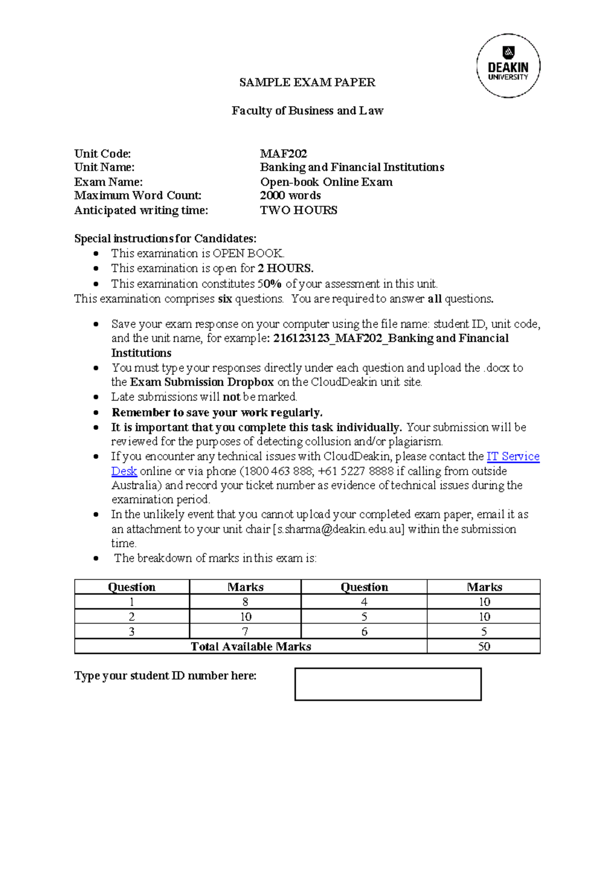 MAF202 Sample Exam Paper Solution - SAMPLE EXAM PAPER Faculty of ...