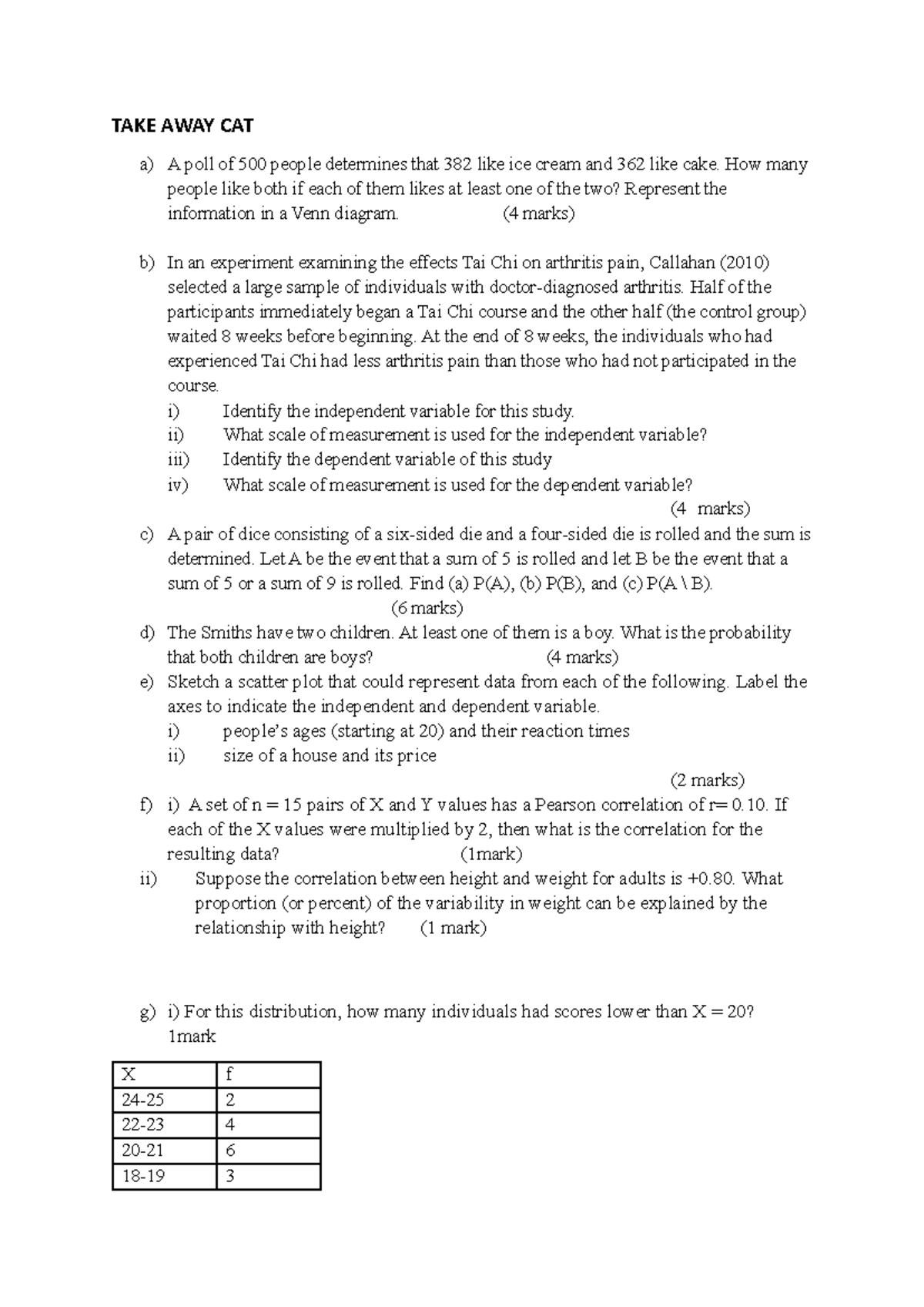 Probability and Statistics I: Take Away CAT Exam Review - Studocu