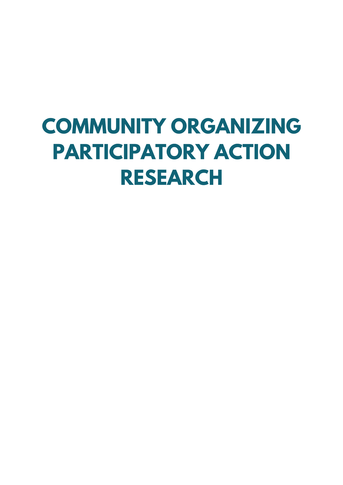 COPAR 101: Understanding Community Organizing & Action Research - Studocu