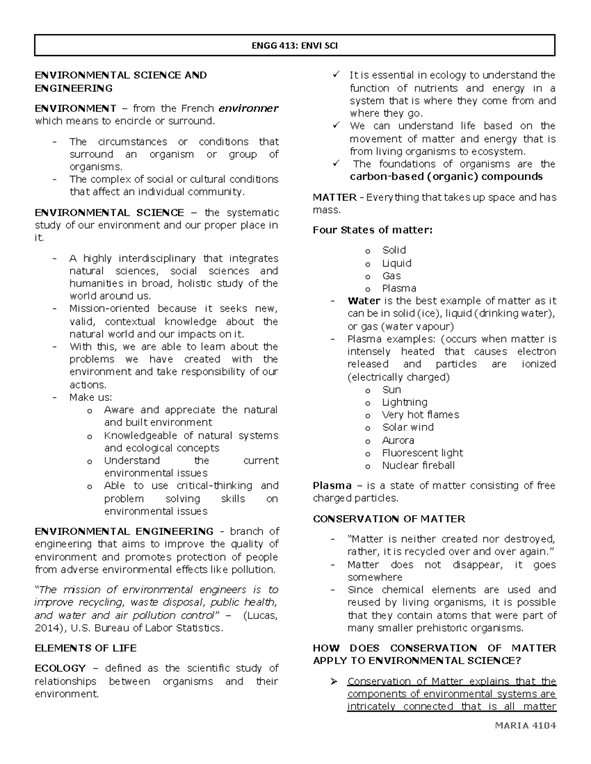 01 - Summary of Key Concepts in Environmental Science and Engineering ...