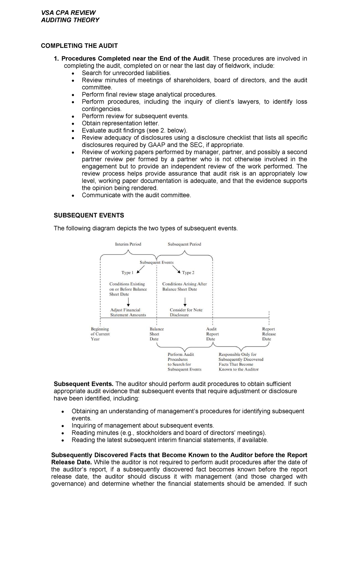 VSA CPA Review: Auditing Theory - Completing the Audit Procedures - Studocu