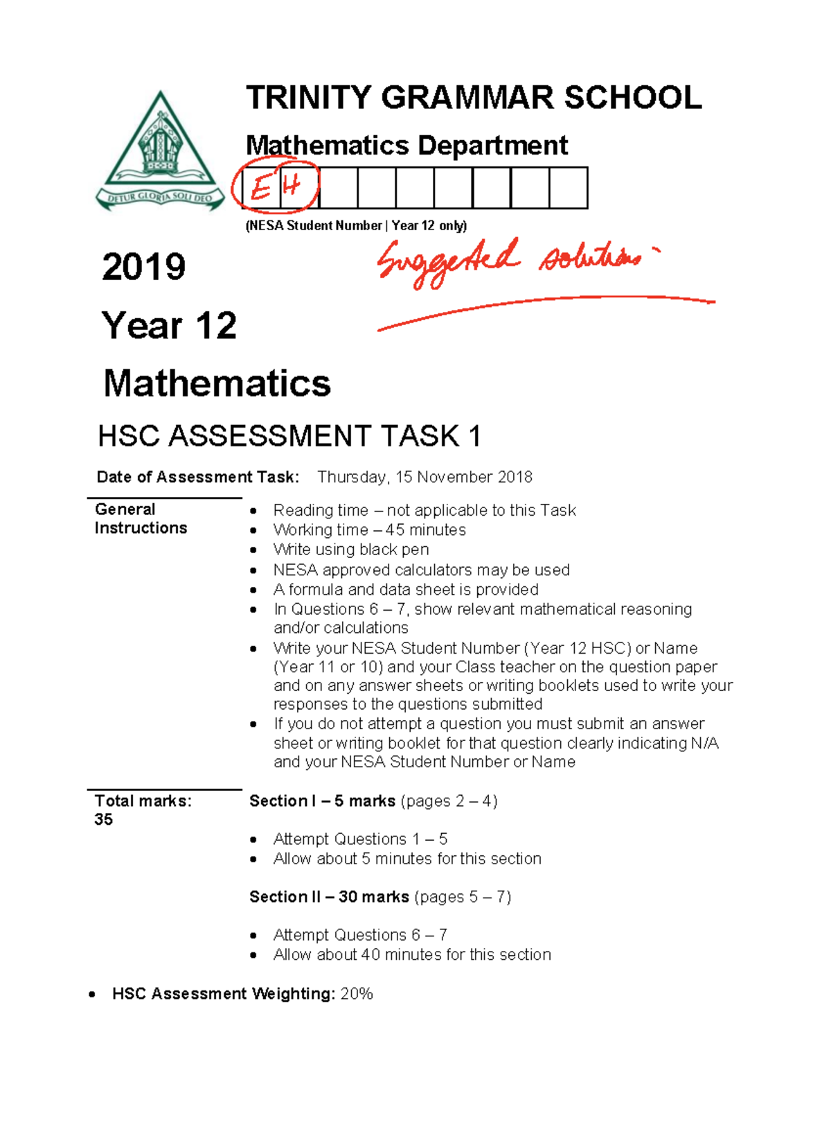 2019 P 2U Task 1 Examination Trinity Grammer with Solutions Trinity ...