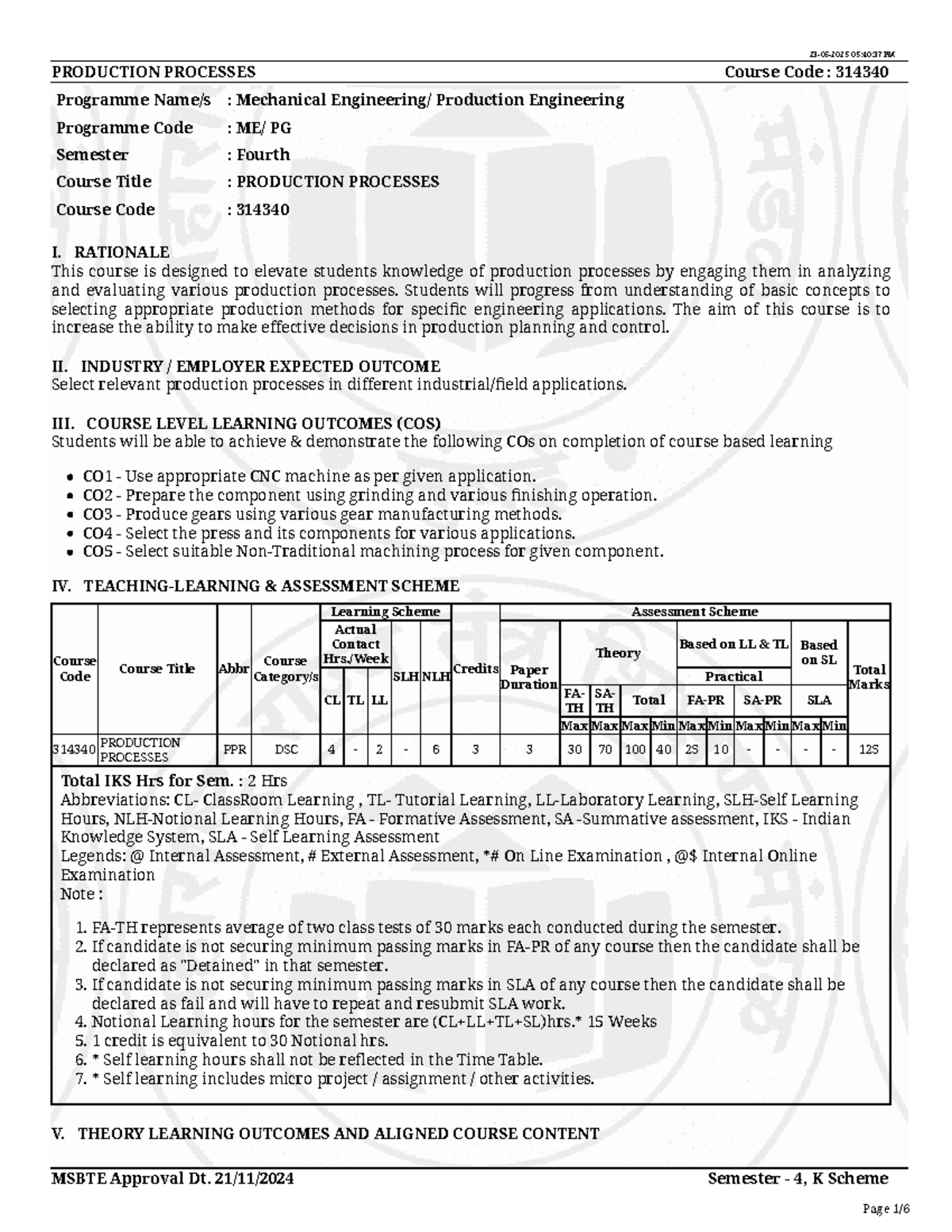 Production Processes Course Code: 314340 - Semester 4 Overview - Studocu