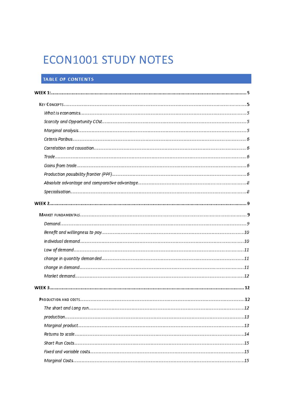 ECON1001 Study Notes - ECON1001 - USyd - Studocu
