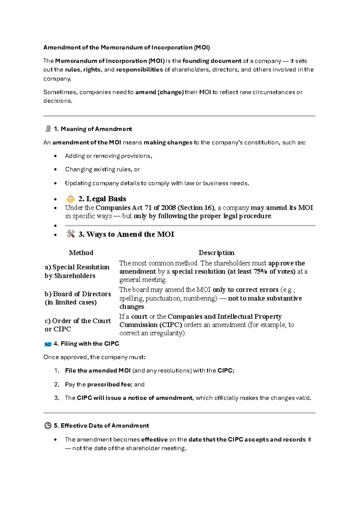 Amendment of the Memorandum of Incorporation (MOI) Explained - Studocu