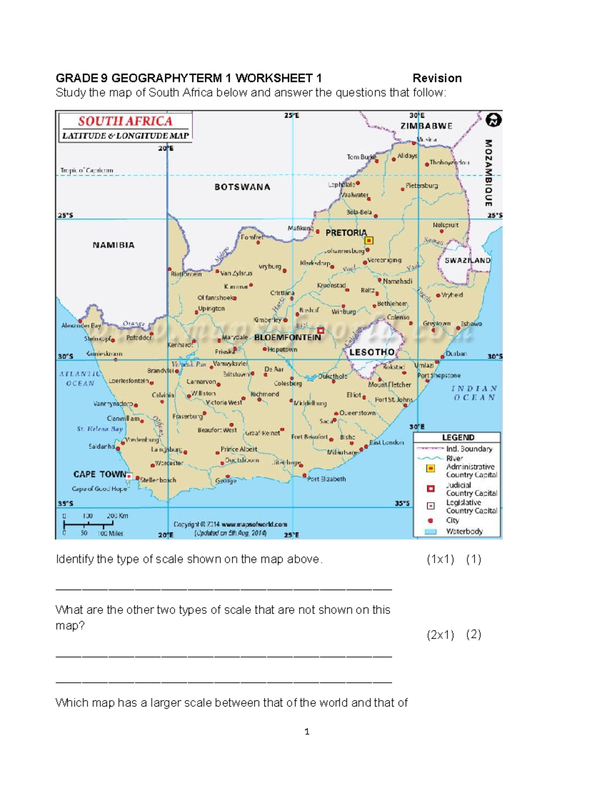 GRADE 9 GEOGRAPHY TERM 1 WORKSHEET 1 Revision Guide - Studocu