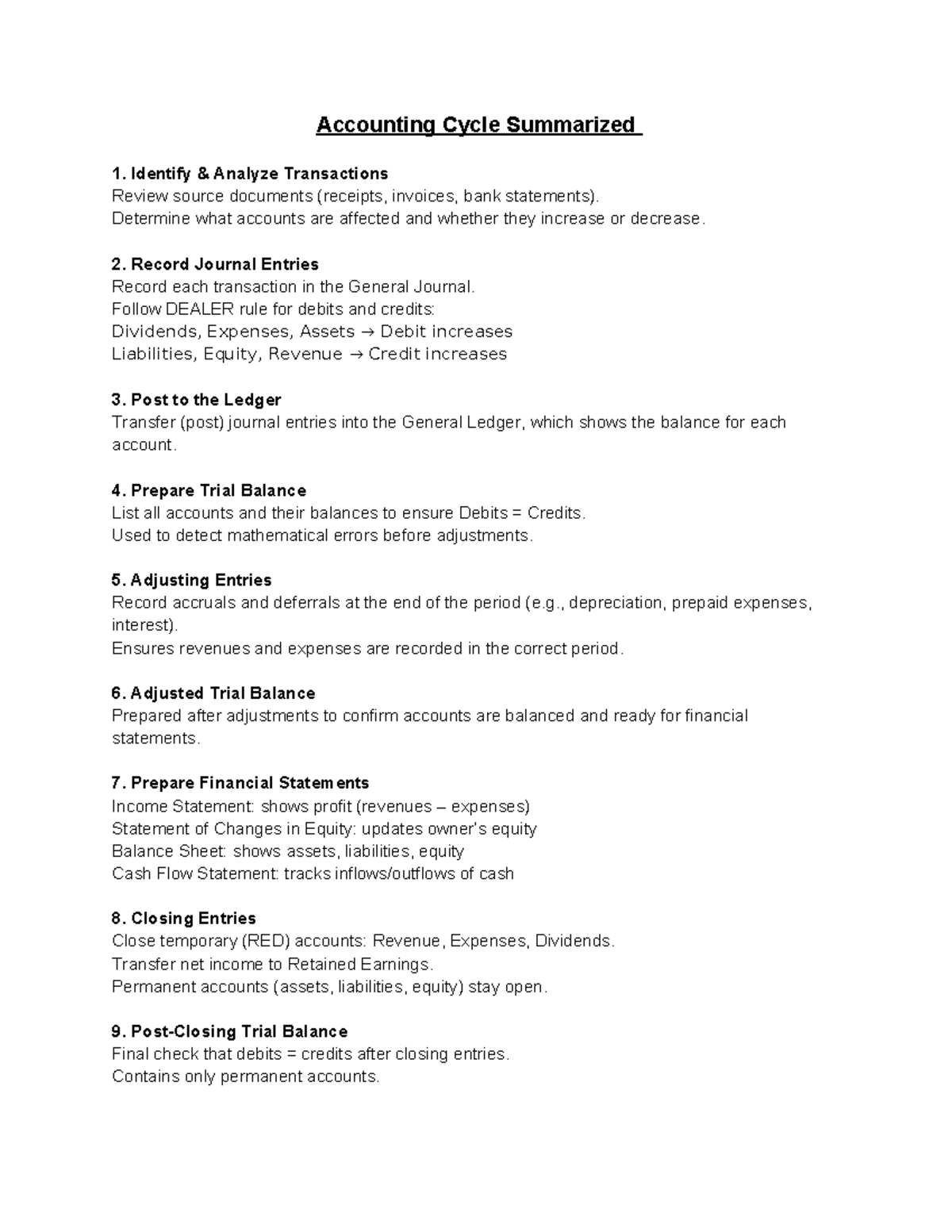 Accounting Cycle Overview: Key Steps and Processes - Studocu