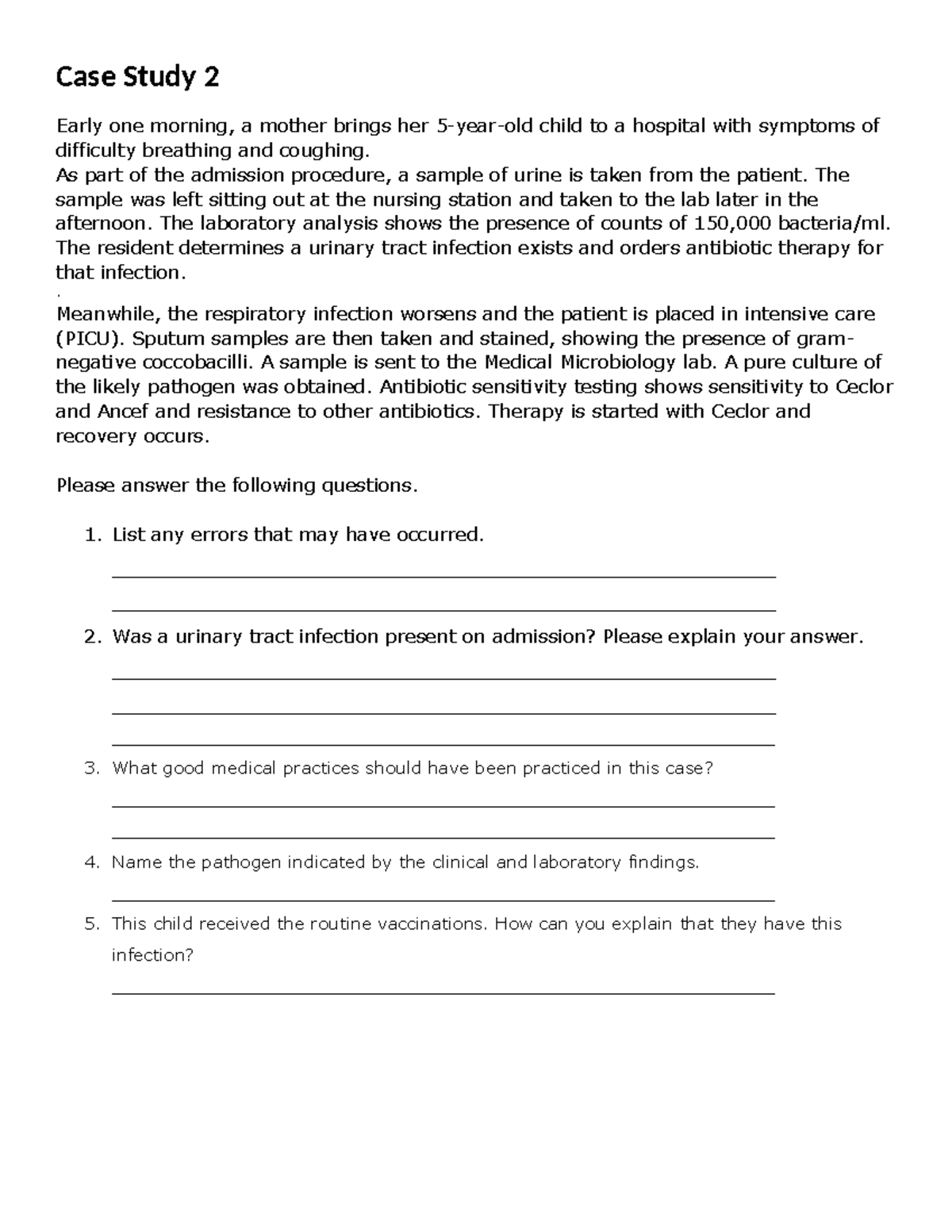 Case Study 2: Pediatric Infection Management (F22) - Studocu
