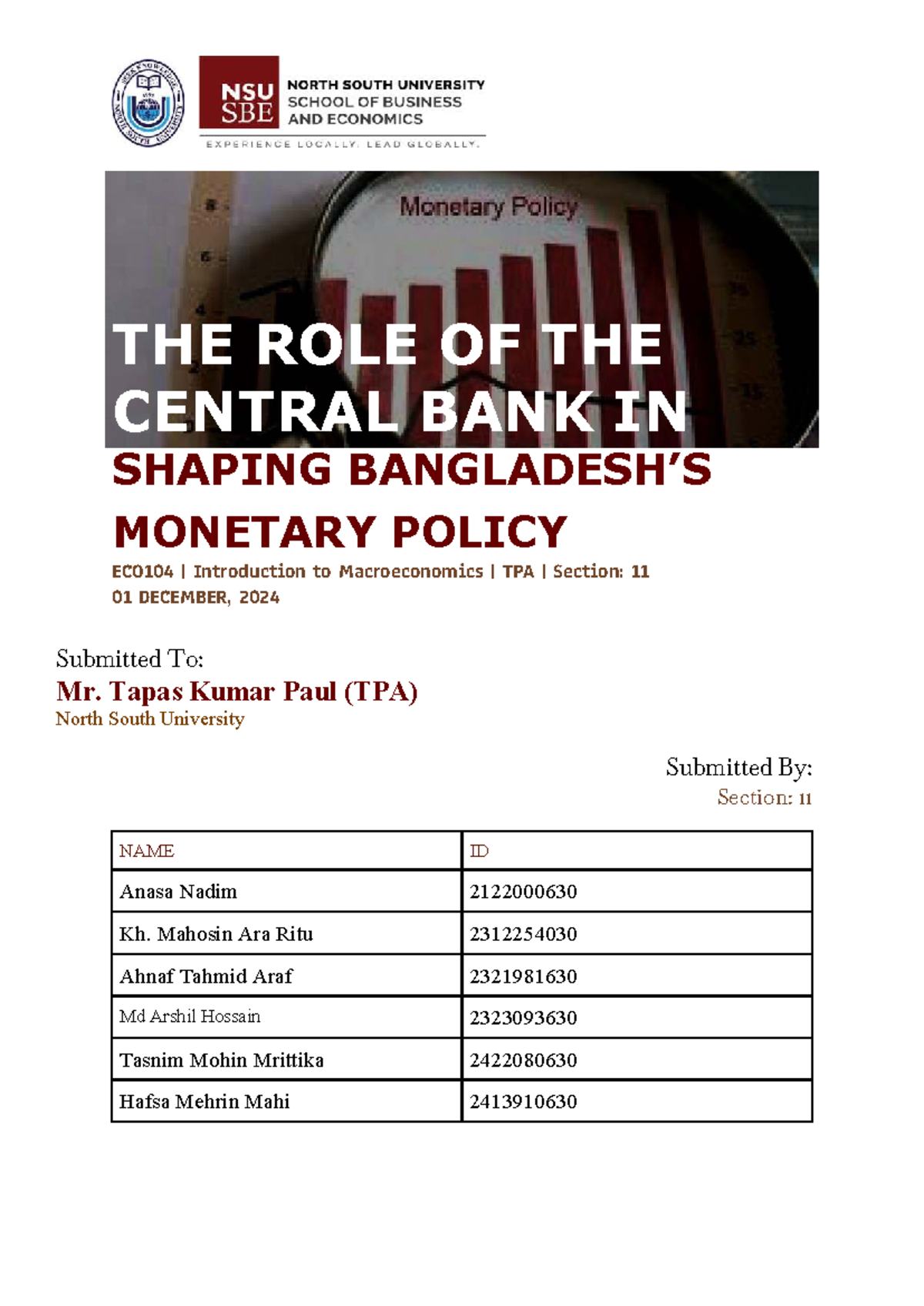 ECO104 Final Report: The Role of the Central Bank in Monetary Policy ...