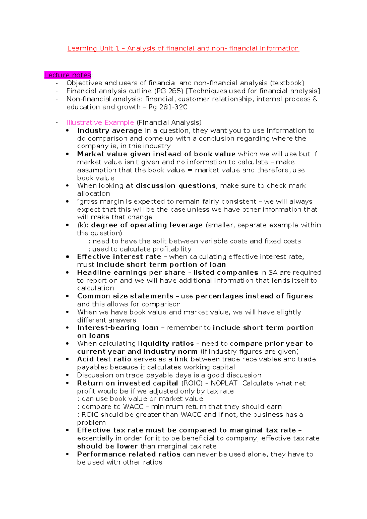 MFAC 101: Lecture Notes on Financial Analysis and Decision-Making - Studocu