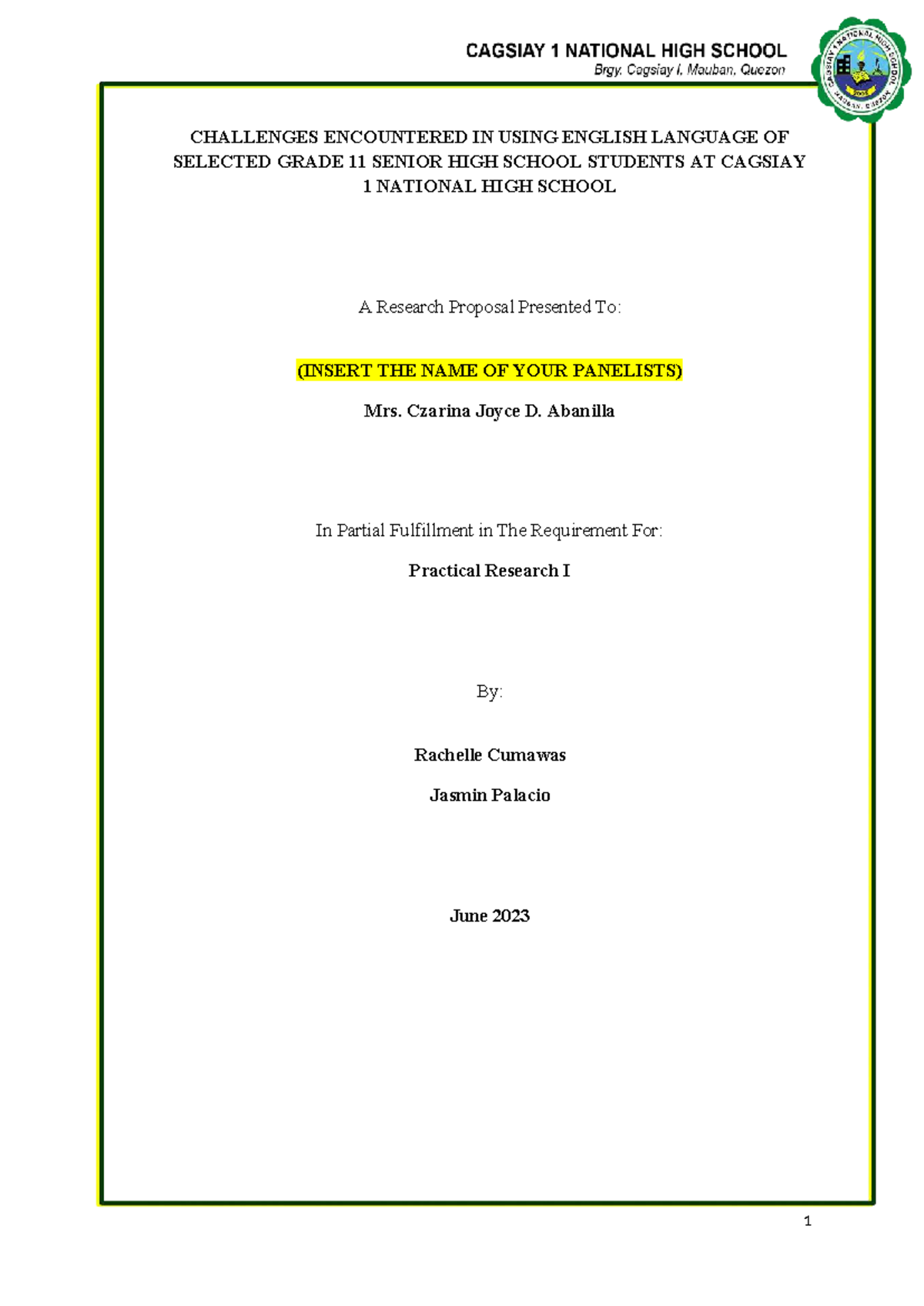 Challenges in Using English: A Study of Grade 11 Students at Cagsiay 1 ...